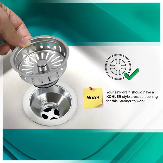 Alt view image 5 of 7 - 97353 Kitchen Sink Basket Strainer Replacement for Kohler Style Drains Stainless Steel Stopper (Can Vary in 2 Styles), 3.5" (Pack of 1)