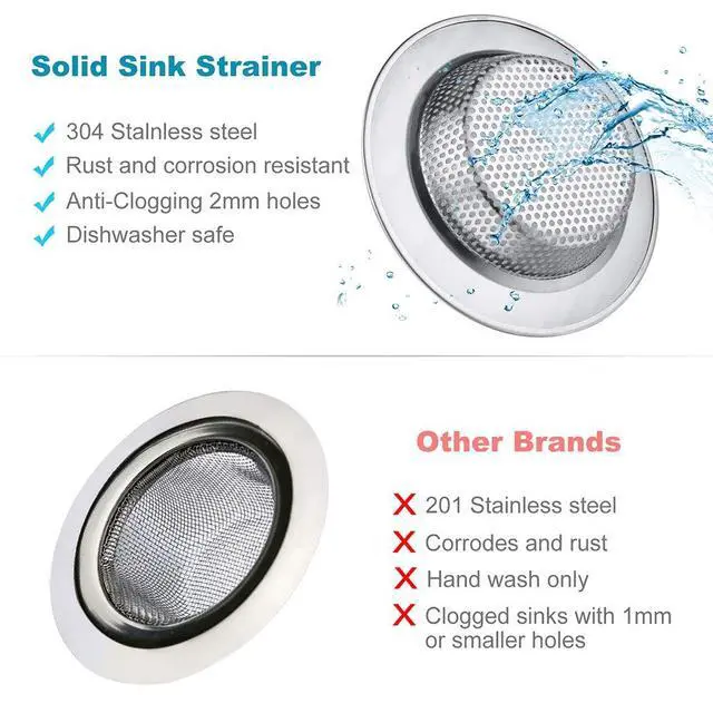 Alt view image 2 of 7 - Kitchen Sink Drain Strainer 6 Pack Stainless Steel Sink Stopper, Anti-Clogging Kitchen Sink Drain Basket for Kitchen Sink Strainer Replacement Set