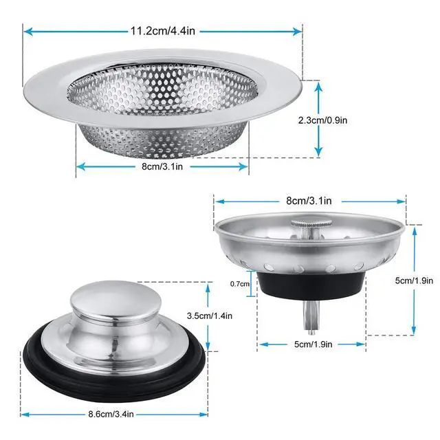 Alt view image 3 of 7 - Kitchen Sink Drain Strainer 6 Pack Stainless Steel Sink Stopper, Anti-Clogging Kitchen Sink Drain Basket for Kitchen Sink Strainer Replacement Set