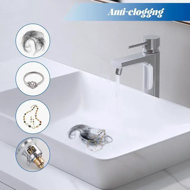 Alt view image 4 of 7 - All Metal 2 in 1 Bathroom Sink Stopper, Universal Pop Up Drain Strainer, Brass Bullet Core Push Type Sink Stopper for 1.1''~2.3'' Basin, Big Push Button, Anti Clogging Drain Filter, Chrome