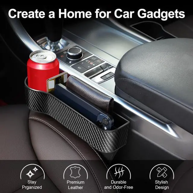 Alt view image 2 of 7 - Car Seat Gap Filler Organizer, 2 Pack Car Console Organizer with Cup Holder