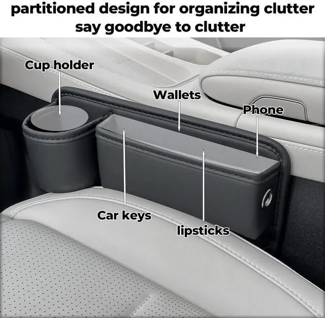 Alt view image 3 of 7 - Anti-Drop Car Seat Gap Filler Organizer, Premium Leather Console Organizer, Easy Access to Phone/Keys, Universal Fit for Car SUV Truck Multi-Purpose Essentials Organizer(2PC)