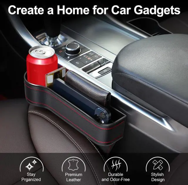 Alt view image 2 of 7 - Car Seat Gap Filler Organizer, 2 Pack Car Console Organizer with Cup Holder