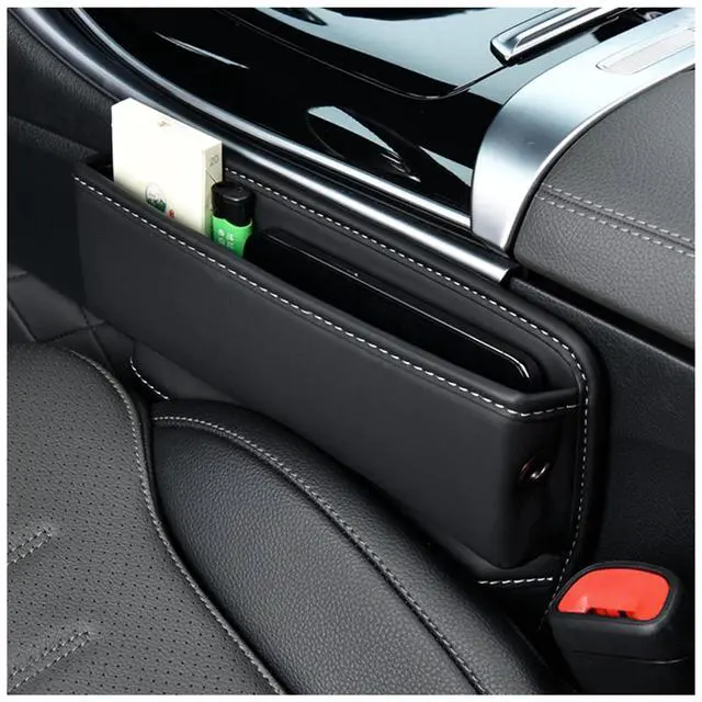 Main image of Car Seat Gap Organizer, Premium Leather Auto Seat Storage Box, Vehicle Adjustable Front Seat Gap Filler, Car Seat Side Pocket Organizer for Phones, Glasses, Keys, Money, Cards (Black)