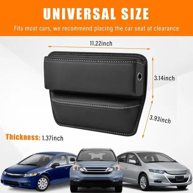 Alt view image 2 of 6 - Car Seat Gap Organizer, Premium Leather Auto Seat Storage Box, Vehicle Adjustable Front Seat Gap Filler, Car Seat Side Pocket Organizer for Phones, Glasses, Keys, Money, Cards (Black)
