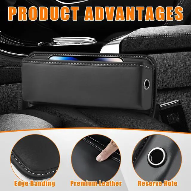 Alt view image 3 of 6 - Car Seat Gap Organizer, Premium Leather Auto Seat Storage Box, Vehicle Adjustable Front Seat Gap Filler, Car Seat Side Pocket Organizer for Phones, Glasses, Keys, Money, Cards (Black)