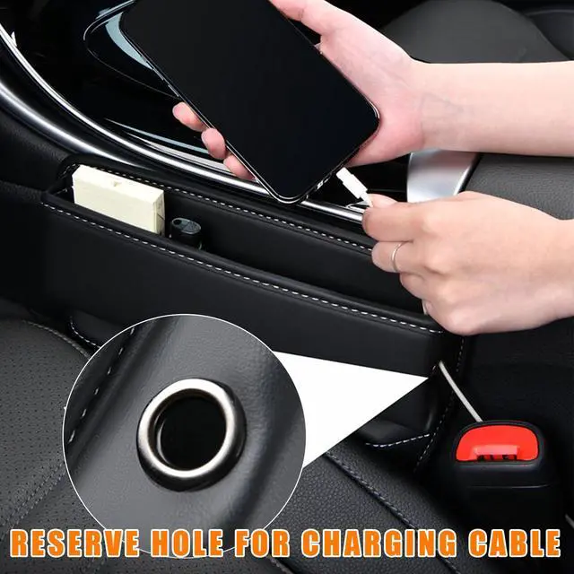 Alt view image 5 of 6 - Car Seat Gap Organizer, Premium Leather Auto Seat Storage Box, Vehicle Adjustable Front Seat Gap Filler, Car Seat Side Pocket Organizer for Phones, Glasses, Keys, Money, Cards (Black)