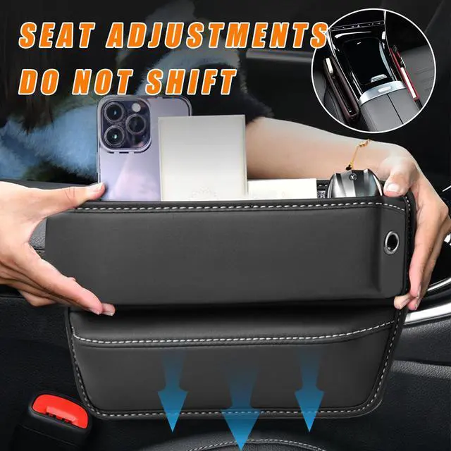 Alt view image 6 of 6 - Car Seat Gap Organizer, Premium Leather Auto Seat Storage Box, Vehicle Adjustable Front Seat Gap Filler, Car Seat Side Pocket Organizer for Phones, Glasses, Keys, Money, Cards (Black)