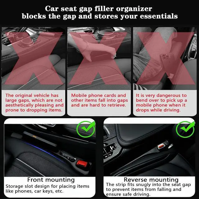 Alt view image 3 of 7 - Car Seat Gap Filler Organizer of 2, 2 in 1 Car Gap Filler (Black)