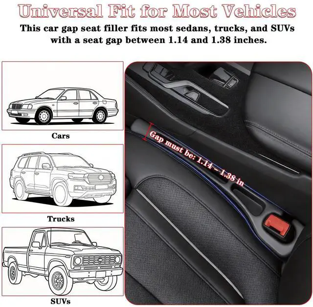 Alt view image 6 of 7 - Car Seat Gap Filler Organizer of 2, 2 in 1 Car Gap Filler (Black)