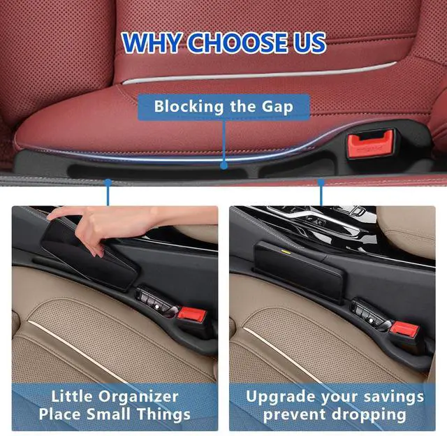 Alt view image 4 of 7 - Car Seat Gap Filler Organizer 2Pack,Car Accessories Plug,Black