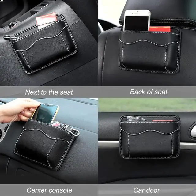 Alt view image 5 of 7 - PU Leather Car Seat Side Pocket Organizer, Black/Flag