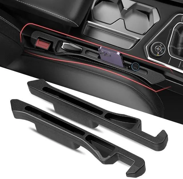 Main image of Car Seat Gap Filler 2Pack, Inserts Between Seats Console with Organizer Storage Upgraded Phone Holder Car Side Seat Gap Fillers Cars Front Seats Fill Plug Car Essentials for Vehicle SUV Truck (Black)