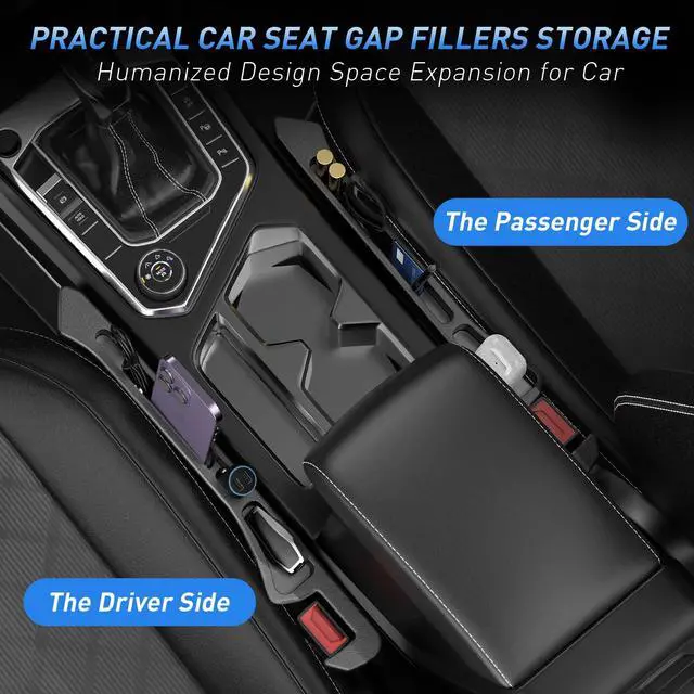 Alt view image 2 of 7 - Car Seat Gap Filler 2Pack, Inserts Between Seats Console with Organizer Storage Upgraded Phone Holder Car Side Seat Gap Fillers Cars Front Seats Fill Plug Car Essentials for Vehicle SUV Truck (Black)