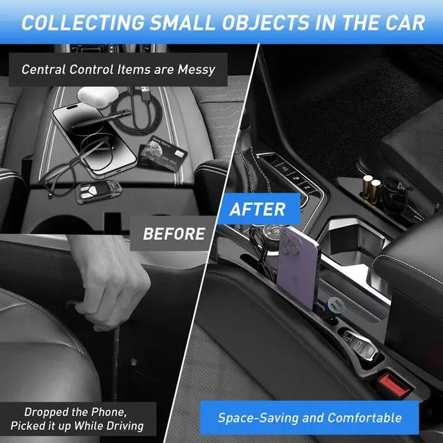 Alt view image 3 of 7 - Car Seat Gap Filler 2Pack, Inserts Between Seats Console with Organizer Storage Upgraded Phone Holder Car Side Seat Gap Fillers Cars Front Seats Fill Plug Car Essentials for Vehicle SUV Truck (Black)