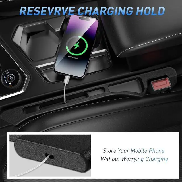 Alt view image 4 of 7 - Car Seat Gap Filler 2Pack, Inserts Between Seats Console with Organizer Storage Upgraded Phone Holder Car Side Seat Gap Fillers Cars Front Seats Fill Plug Car Essentials for Vehicle SUV Truck (Black)