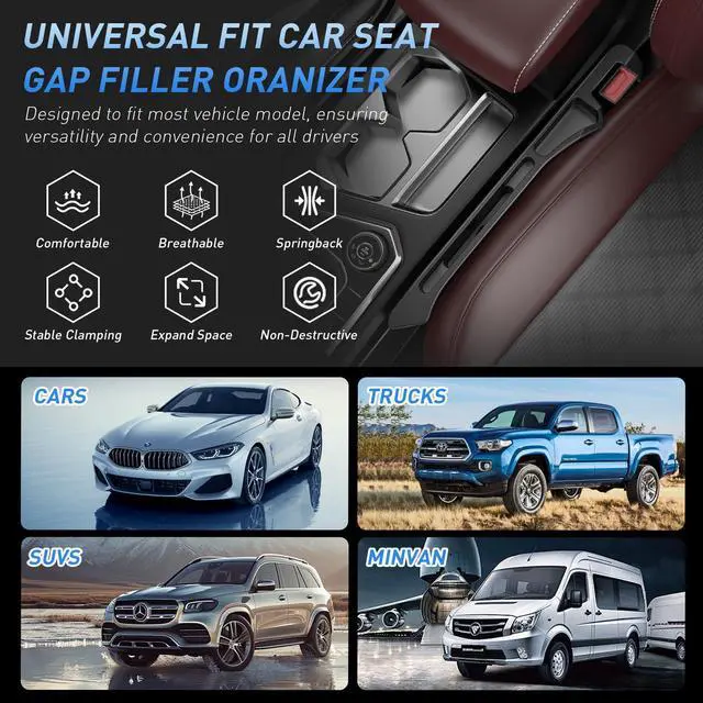 Alt view image 6 of 7 - Car Seat Gap Filler 2Pack, Inserts Between Seats Console with Organizer Storage Upgraded Phone Holder Car Side Seat Gap Fillers Cars Front Seats Fill Plug Car Essentials for Vehicle SUV Truck (Black)