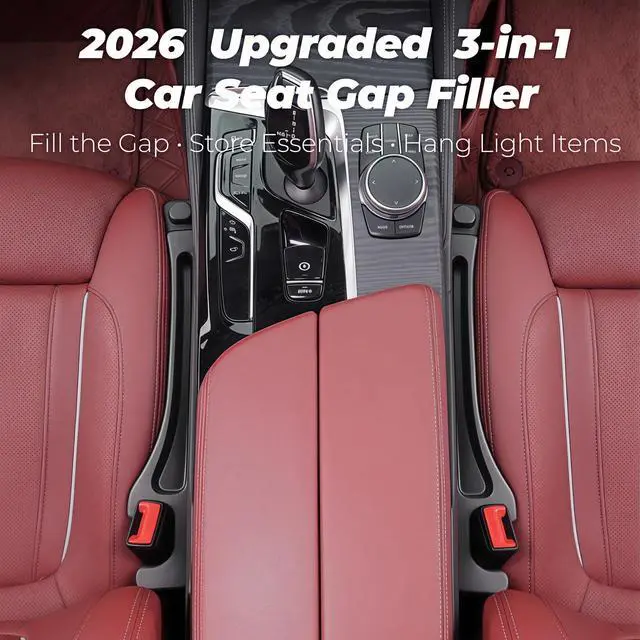 Alt view image 2 of 6 - Car Seat Gap Filler 2 Pack, Upgraded 3-in-1 Car Seat Gap Plug Organizer with Storage Slot & Hook, Universal Fit No-Drop Seat Side Gap Seam Filler Between Seat & Console for Car, SUV, Truck