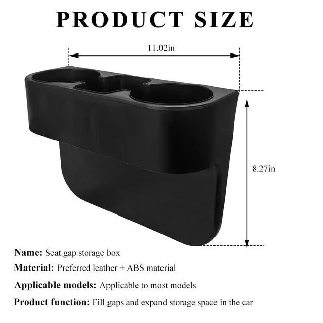 Alt view image 2 of 7 - Car Cup Holder Gap Filler Organizer, Multifunctional Auto Front Console Gap Filler with Cup Holder, Leather Extra Cup Holder Storage Box for Car Truck SUV, Car Accessories (Black/Plastic)