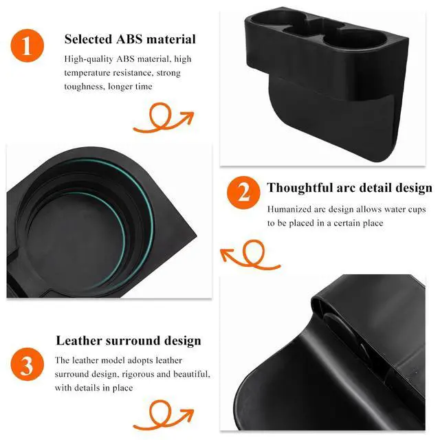 Alt view image 3 of 7 - Car Cup Holder Gap Filler Organizer, Multifunctional Auto Front Console Gap Filler with Cup Holder, Leather Extra Cup Holder Storage Box for Car Truck SUV, Car Accessories (Black/Plastic)