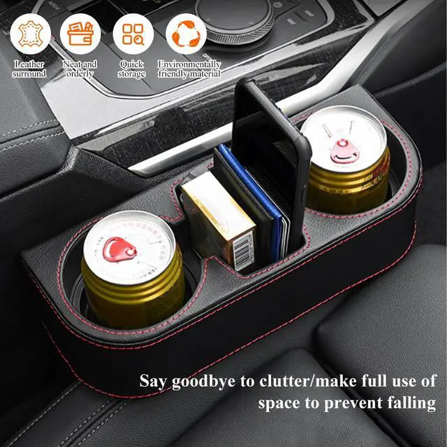 Alt view image 5 of 7 - Car Cup Holder Gap Filler Organizer, Multifunctional Auto Front Console Gap Filler with Cup Holder, Leather Extra Cup Holder Storage Box for Car Truck SUV, Car Accessories (Black/Plastic)