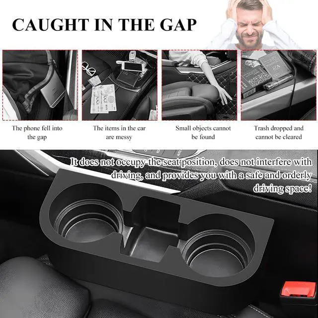 Alt view image 6 of 7 - Car Cup Holder Gap Filler Organizer, Multifunctional Auto Front Console Gap Filler with Cup Holder, Leather Extra Cup Holder Storage Box for Car Truck SUV, Car Accessories (Black/Plastic)