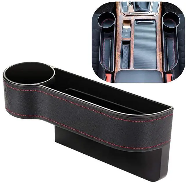 Main image of Car Seat Gap Filler Organizer Between Front seat car Organizer and Storage Box, Auto Premium PU Leather Console with Cup Holder, Car Pocket for Interior Essentials (for Driver Side)