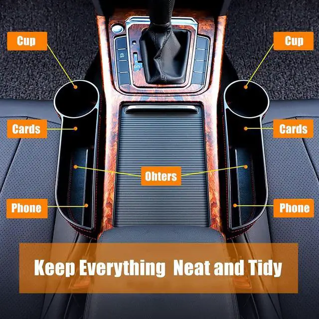 Alt view image 2 of 7 - Car Seat Gap Filler Organizer Between Front seat car Organizer and Storage Box, Auto Premium PU Leather Console with Cup Holder, Car Pocket for Interior Essentials (for Driver Side)