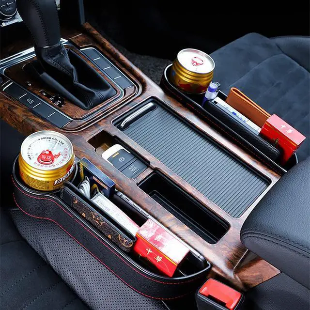 Alt view image 3 of 7 - Car Seat Gap Filler Organizer Between Front seat car Organizer and Storage Box, Auto Premium PU Leather Console with Cup Holder, Car Pocket for Interior Essentials (for Driver Side)
