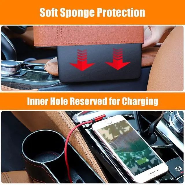 Alt view image 4 of 7 - Car Seat Gap Filler Organizer Between Front seat car Organizer and Storage Box, Auto Premium PU Leather Console with Cup Holder, Car Pocket for Interior Essentials (for Driver Side)
