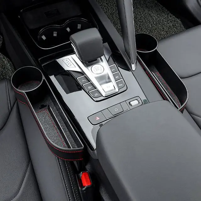 Alt view image 5 of 7 - Car Seat Gap Filler Organizer Between Front seat car Organizer and Storage Box, Auto Premium PU Leather Console with Cup Holder, Car Pocket for Interior Essentials (for Driver Side)