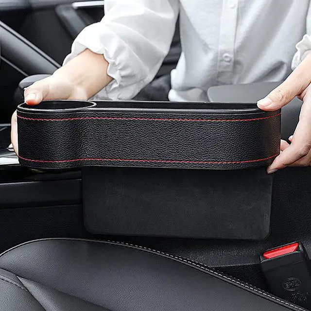 Alt view image 6 of 7 - Car Seat Gap Filler Organizer Between Front seat car Organizer and Storage Box, Auto Premium PU Leather Console with Cup Holder, Car Pocket for Interior Essentials (for Driver Side)