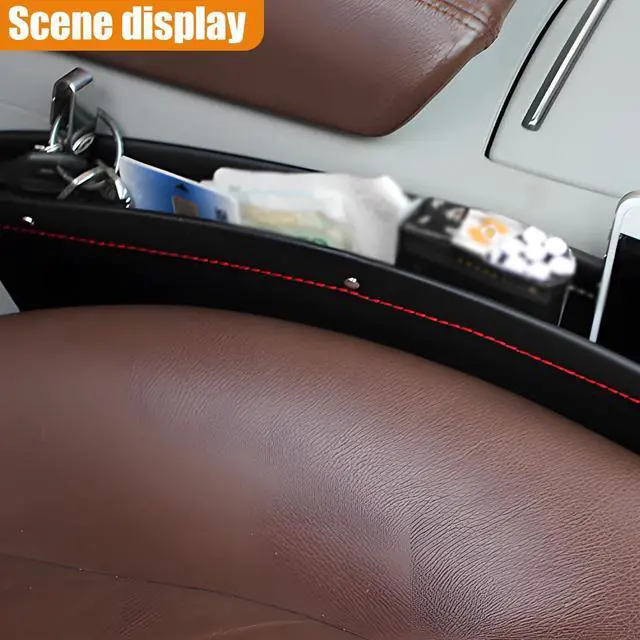 Alt view image 6 of 6 - Car Seat Gap Filler Organizer, L-Capacity Leather Automotive Interior Storage Box, Universal Vehicle Side Seat Gap Filler Accessories for Keys, Phones, Glasses (Black)