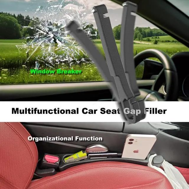 Alt view image 5 of 7 - Car Seat Gap 2pk Filler with Storage, Hook & Emergency Glass Breaker