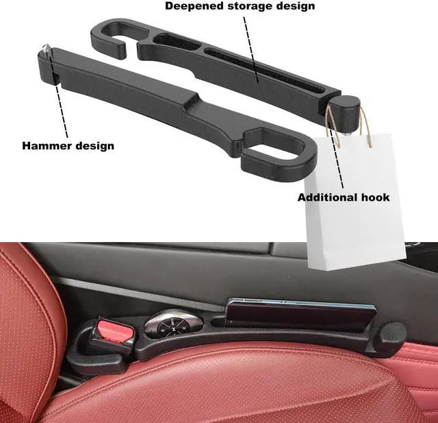 Alt view image 4 of 7 - Car Seat Gap 2pk Filler with Storage, Hook & Emergency Glass Breaker