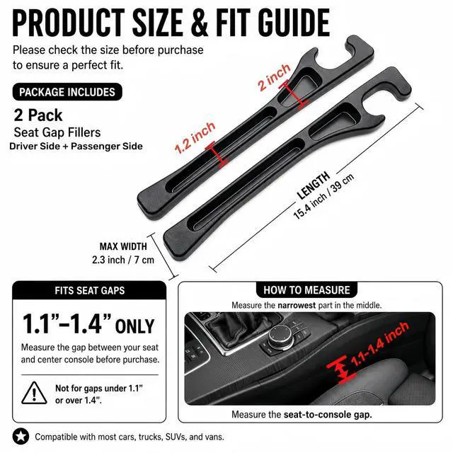 Alt view image 3 of 7 - Car Seat Gap Filler, 2-Pack No-Drop Seat Side Gap Seam Filler Organizer with Phone Holder, Universal Fit Fill The Gap Between Seat & Console, Perfect for Car, SUV, Truck