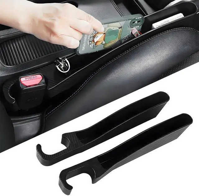 Main image of 2 PCS Car Seat Gap Filler, Seat Gap Filler with Black-Carbon Fiber Texture for Cars SUV Trucks, Console Side Gap Organizer Storage Box with Charge Cable Hole, Fit for 1.2 Inches Seat Console Gap