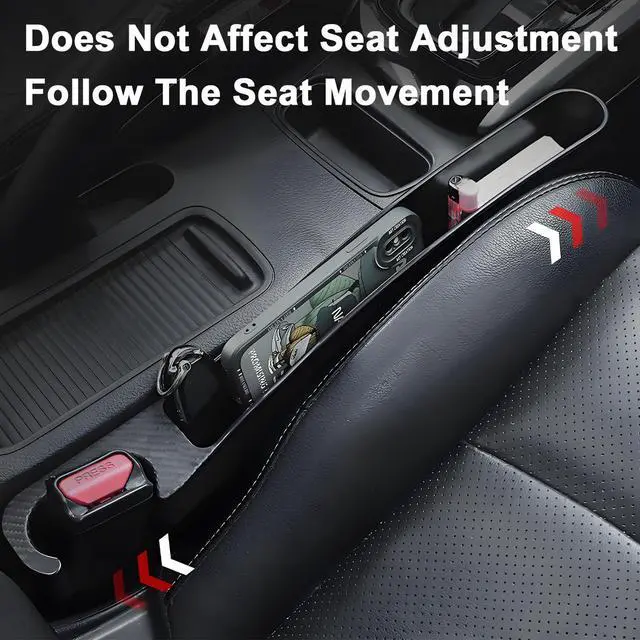 Alt view image 3 of 7 - 2 PCS Car Seat Gap Filler, Seat Gap Filler with Black-Carbon Fiber Texture for Cars SUV Trucks, Console Side Gap Organizer Storage Box with Charge Cable Hole, Fit for 1.2 Inches Seat Console Gap