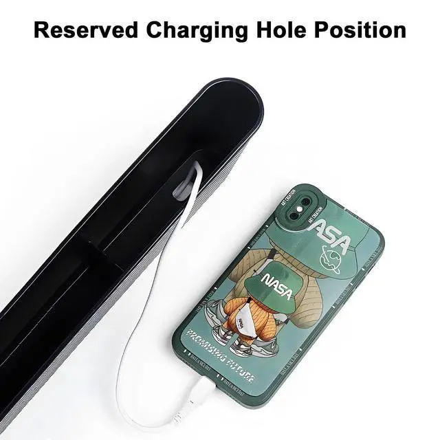 Alt view image 5 of 7 - 2 PCS Car Seat Gap Filler, Seat Gap Filler with Black-Carbon Fiber Texture for Cars SUV Trucks, Console Side Gap Organizer Storage Box with Charge Cable Hole, Fit for 1.2 Inches Seat Console Gap