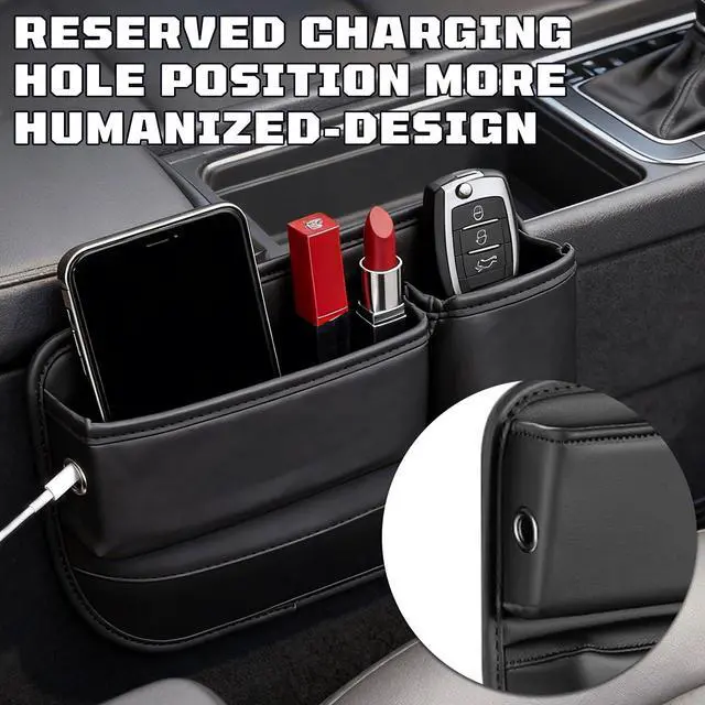 Alt view image 3 of 7 - Car Leather Cup Holder Gap Bag, New Car Seat Gap Filler Organizer with Cup Holders, Console Organizer for Phone, Keys and Small Items, Universal Fit Essentials for SUV, Truck & Sedan (2pc)