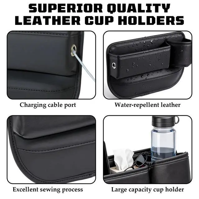 Alt view image 4 of 7 - Car Leather Cup Holder Gap Bag, New Car Seat Gap Filler Organizer with Cup Holders, Console Organizer for Phone, Keys and Small Items, Universal Fit Essentials for SUV, Truck & Sedan (2pc)