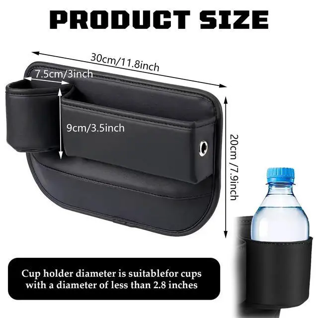 Alt view image 7 of 7 - Car Leather Cup Holder Gap Bag, New Car Seat Gap Filler Organizer with Cup Holders, Console Organizer for Phone, Keys and Small Items, Universal Fit Essentials for SUV, Truck & Sedan (2pc)