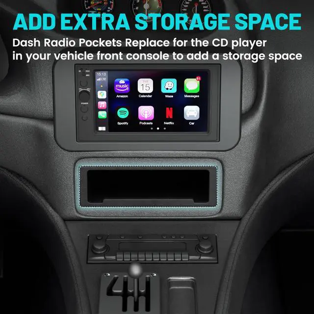 Alt view image 4 of 7 - Dash Storage Pocket, Universal Fit Car Radio Storage Box, Single Din Dashboard Organizer, Dash Pocket Organizer Kit for Jeep Ford Mazda Stereo Holder