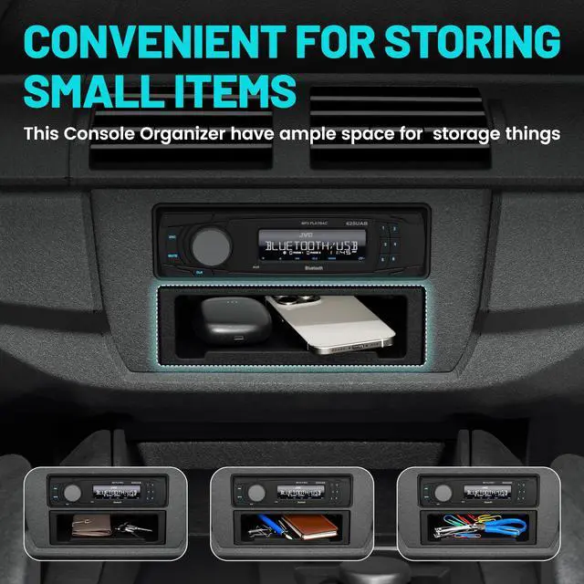 Alt view image 6 of 7 - Dash Storage Pocket, Universal Fit Car Radio Storage Box, Single Din Dashboard Organizer, Dash Pocket Organizer Kit for Jeep Ford Mazda Stereo Holder