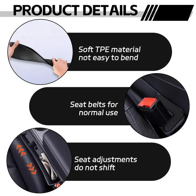 Alt view image 3 of 6 - 2PCS Car Seat Gap Filler Organizer, Multifunctional Seat Gap Storage Box for Phone Key, Stop Things from Dropping Between Seat and Console, Universal Interior Car Accessories (Black)