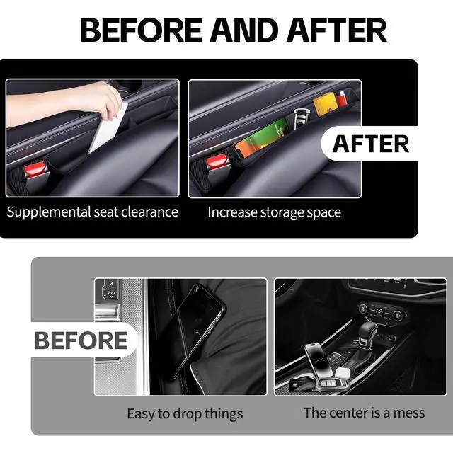 Alt view image 5 of 6 - 2PCS Car Seat Gap Filler Organizer, Multifunctional Seat Gap Storage Box for Phone Key, Stop Things from Dropping Between Seat and Console, Universal Interior Car Accessories (Black)