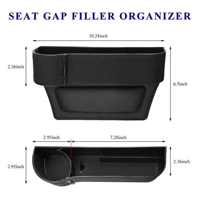 Alt view image 2 of 6 - Car Seat Gap Filler Organizer, Auto Leather Seat Organizer with Adjustable Cup Holder, Multifunctional Side Insert Center Console Storage Box for Phone Drink Sunglasses (Black)