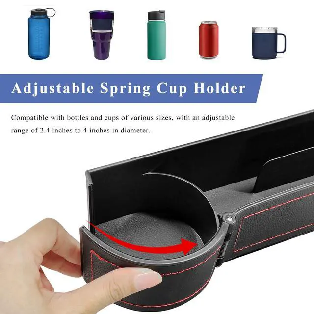 Alt view image 4 of 6 - Car Seat Gap Filler Organizer, Auto Leather Seat Organizer with Adjustable Cup Holder, Multifunctional Side Insert Center Console Storage Box for Phone Drink Sunglasses (Black)