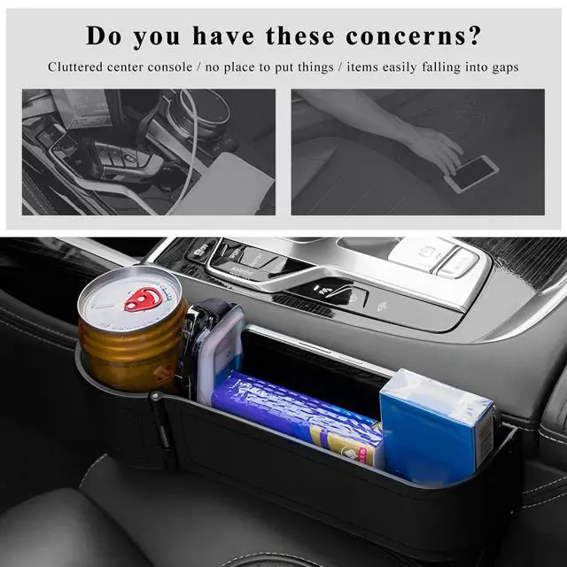 Alt view image 5 of 6 - Car Seat Gap Filler Organizer, Auto Leather Seat Organizer with Adjustable Cup Holder, Multifunctional Side Insert Center Console Storage Box for Phone Drink Sunglasses (Black)
