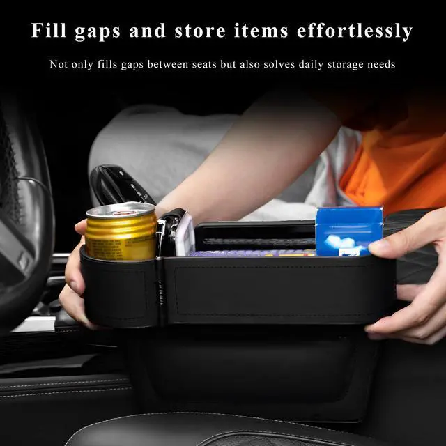 Alt view image 6 of 6 - Car Seat Gap Filler Organizer, Auto Leather Seat Organizer with Adjustable Cup Holder, Multifunctional Side Insert Center Console Storage Box for Phone Drink Sunglasses (Black)